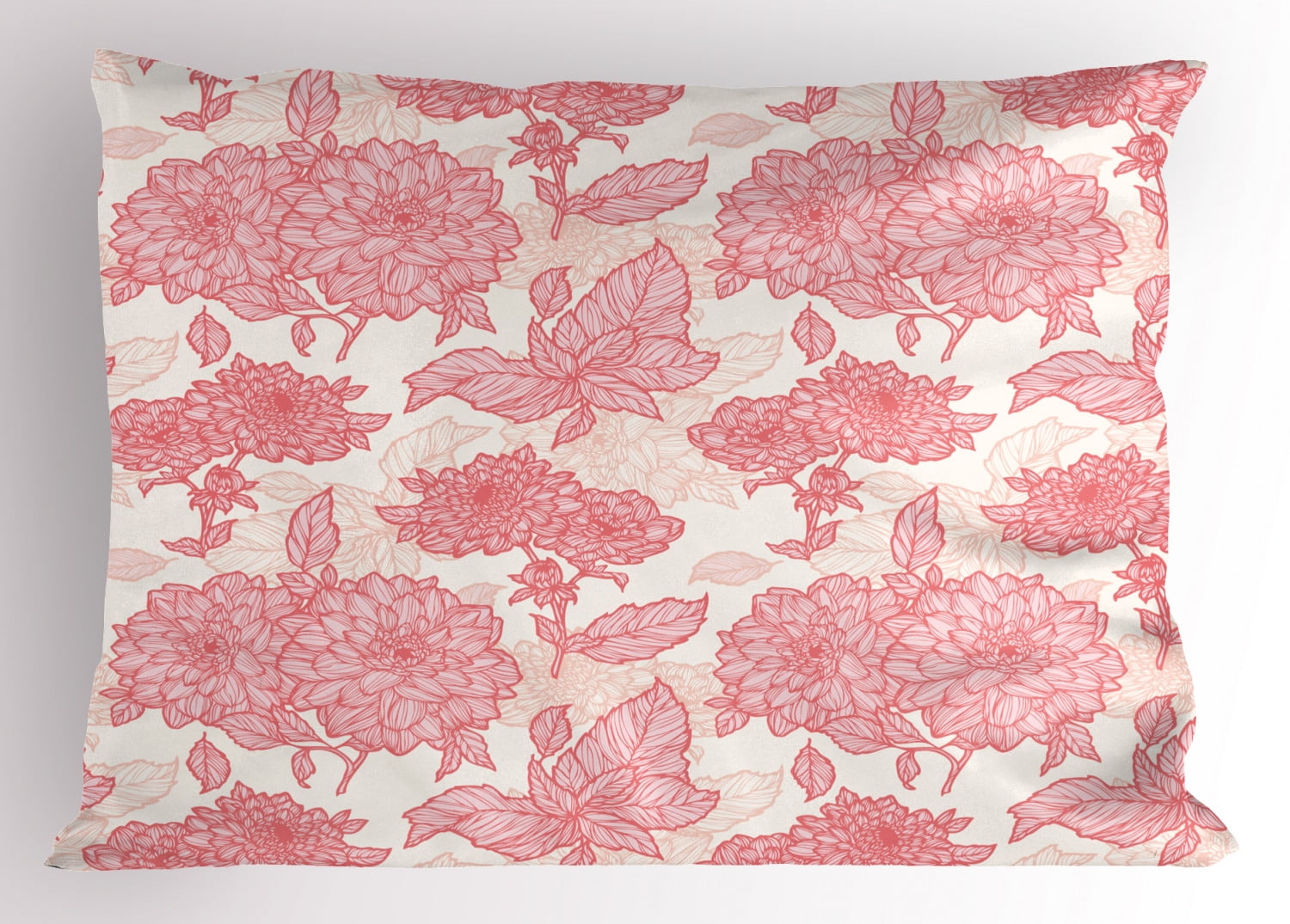 Flowers Pillow Sham Gardening Plants Theme Dahlias Flowers and Leaves