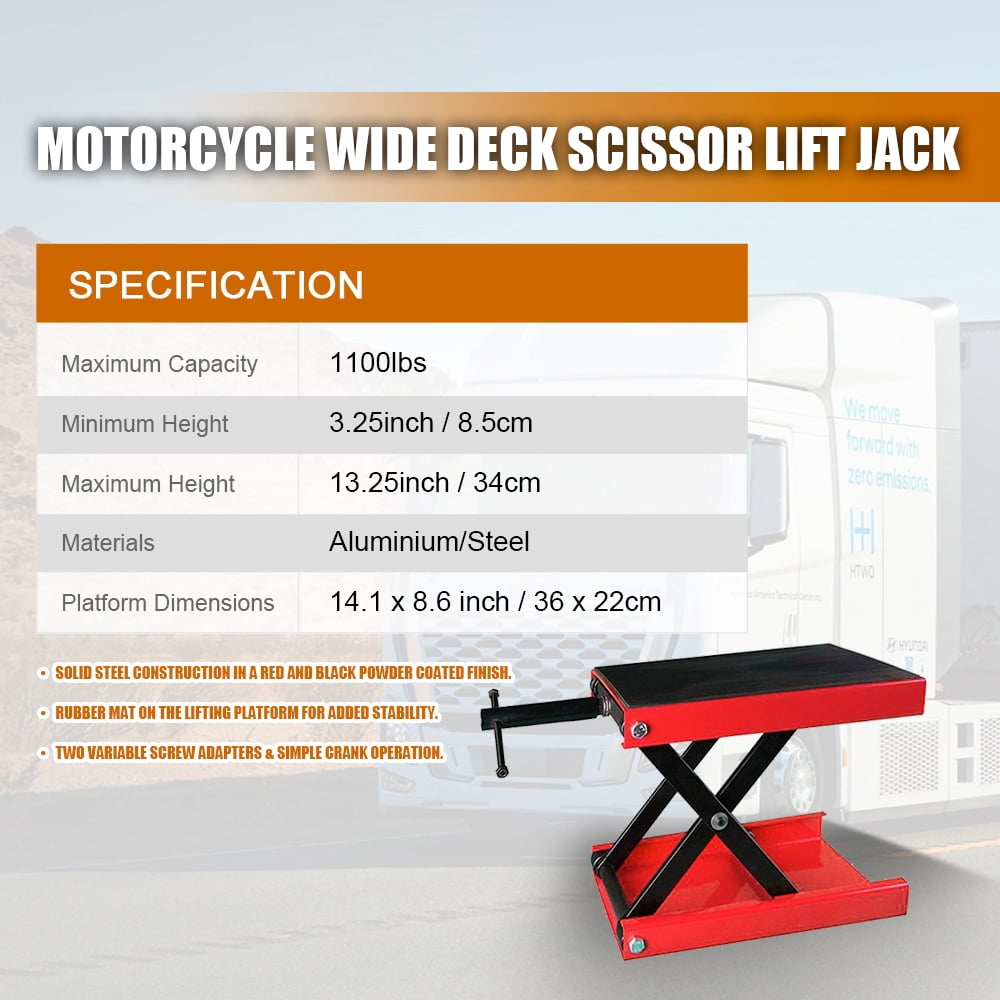 HPDAVV Wide Deck Motorcycle Scissor Jack Lift Stand Widow Cruiser Touring Bike 1100 lbs