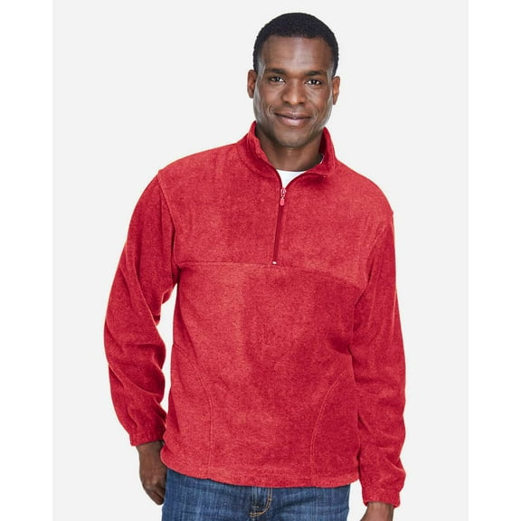 Harriton M980 Men's Quarter-Zip Fleece Pullover-Red-S
