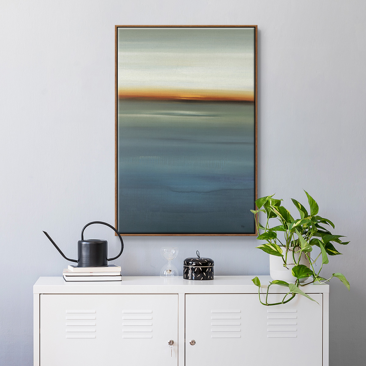 Beside the Blue I Framed Premium Gallery Wrapped Canvas - Ready to Hang - 17 x 25 - Walnut Floating Frame