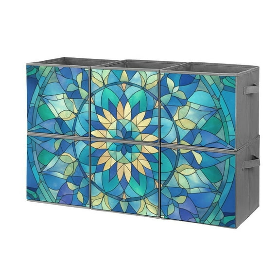 Collapsible Oxford Fabric Storage Cubes with Handles, Large Mid Foldable Oxford Cloth Bins Set of 2/6, Closet Organizers for Shelves Clothes Home Kitchen Toy - Retro Mandala Glass Flower