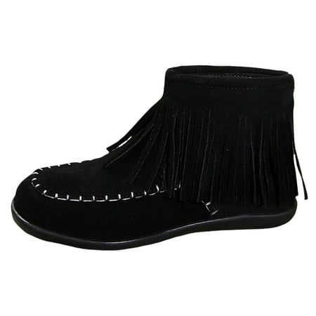 GHSOHS Boots for Women Pull on Riding Boots Ankle Booties Shoes Women Winter Boots Large Size Tassel Flat Short Boots Women s Belt Buckle Boots Suede Casual Boots Western Cowgirl Boots Size 37