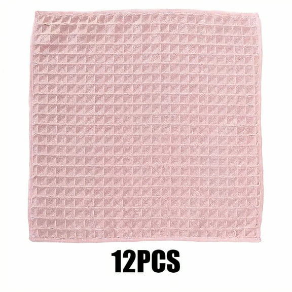 AUQ 12Pcs Dish Towels for Kitchen,No Fuzzing Microfiber Kitchen Towels,Oil-Absorbing Texture Dusting Cloths,Pink1