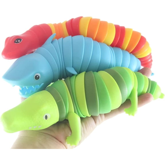 Snake, Shark and Alligator Fidgets - Set of 3 - Large Wiggle Crocodile Articulated Jointed Moving Creature Toy - Unique (RANDOM COLORS)