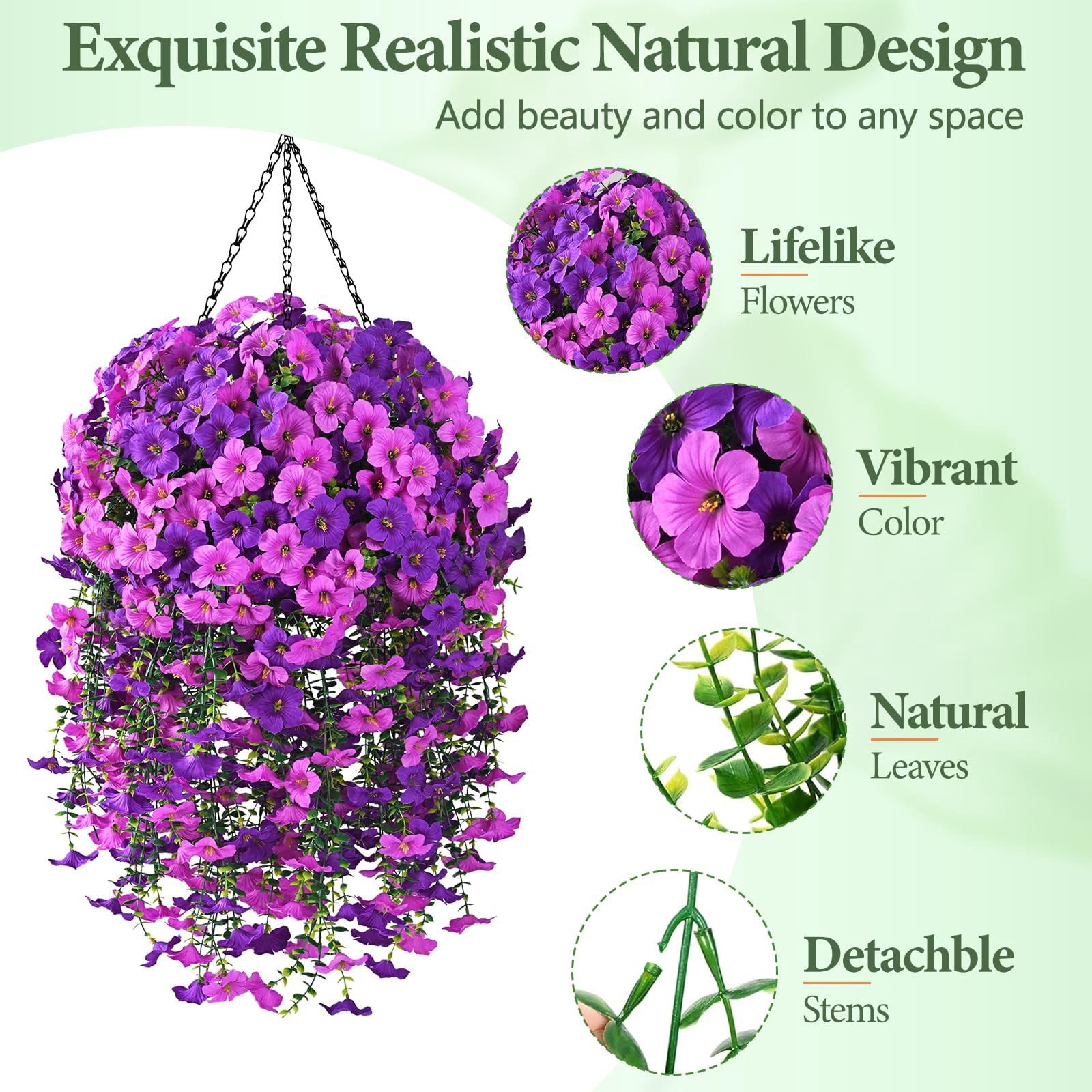 Artificial Flowers for Outdoors, 2 PCS Full UV Resistant Artificial Outdoor Flowers, Large Size Faux Flowers for Outdoor planters Fake Hanging Flowers Plants for Porch, Front Door, Garden