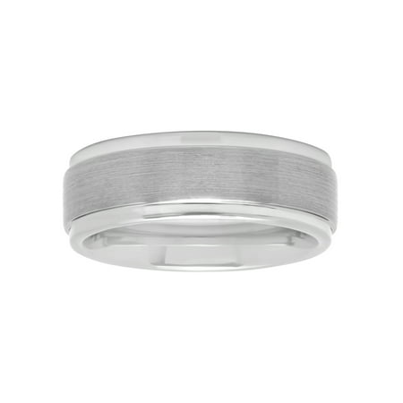 Men's White Tungsten 8MM Comfort Fit Step Edge Wedding Band