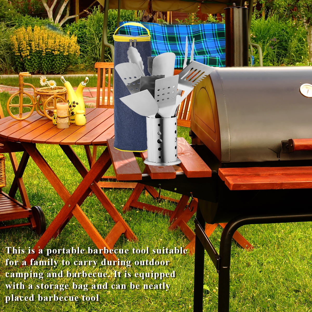 ReaNea Silver Barbecue Set of 10 Stainless Steel Grill Tool Set for All Grill Types and Dishwasher Safe