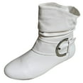 thumbnail image 1 of Top Moda Pad-52 Women's Slouch Large Buckle Flat Heel Ankle Boot WHITE PU 9, 1 of 5