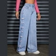 thumbnail image 4 of CFMDUC Women's Pearl Straight Leg Jeans High Waist Loose Wide Leg Denim Pants Trendy Y2K Boyfriend Jeans, 4 of 7