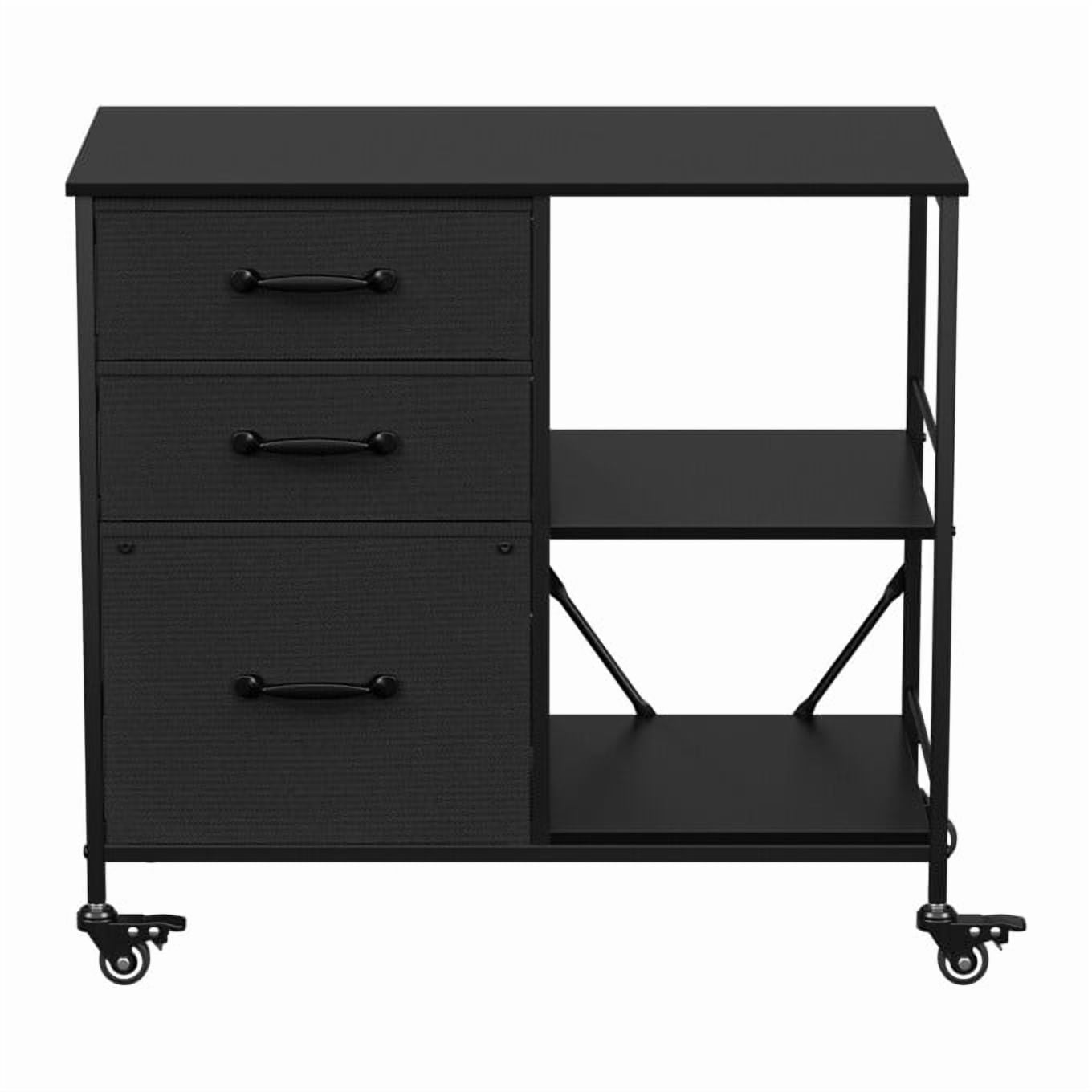 HomGarden Mobile File Cabinet, 3 Drawer Fabric Lateral Filing Cabinet fits A4, Letter Size, Printer W/Open Shelf & Lockable Wheels for Home Office, Gray