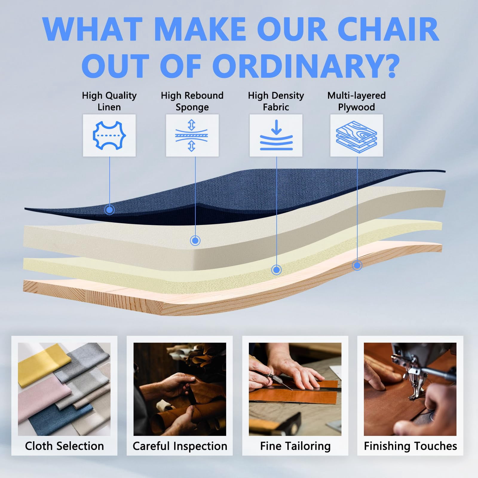 CLATINA Blue Cloth Office Chair Fabric Covered Desk Chair, Adjustable Height Swivel Chairs Ergonomic Executive Chair with Arms and Wheels Comfortable Upholstered 350 LBS