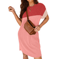 thumbnail image 3 of Fantaslook Summer Color Block Dresses for Women Crewneck Short Sleeve T shirts Dress Ribbed Dresses with Pockets, 3 of 8