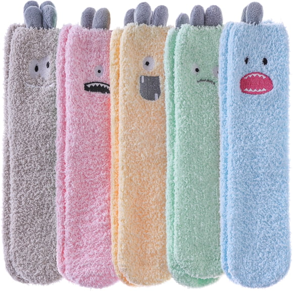 DYW Chaussettes Duveteuses pour Femmes, Douces, Confortables, Moelleuses, Chaudes pour l'Hiver, Chaussettes Pantoufles pour la Maison, Chaussettes pour Dormir avec Animaux (5 Couleurs)