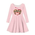 thumbnail image 4 of DISNIMO Girls Owl Dress Kids Heart Dresses for Girls Long Sleeve Pink Dress Kids 3-4 Girl Dresses Fall Dresses for Children Skater Dress Kids Holiday Dresses for Girls Midi Dress Long Sleeve, 4 of 6