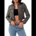thumbnail image 2 of Chaqueta Corta de Piel Sintética para Mujer, Cuello Vuelto, Bolsillo con Solapa y Broches, Estilo Retro. Gris XL, 2 of 10