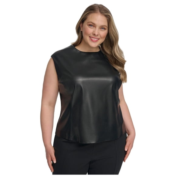 Calvin Klein Womens Mixed-Media Tank Top, black, Plus Size, 22W