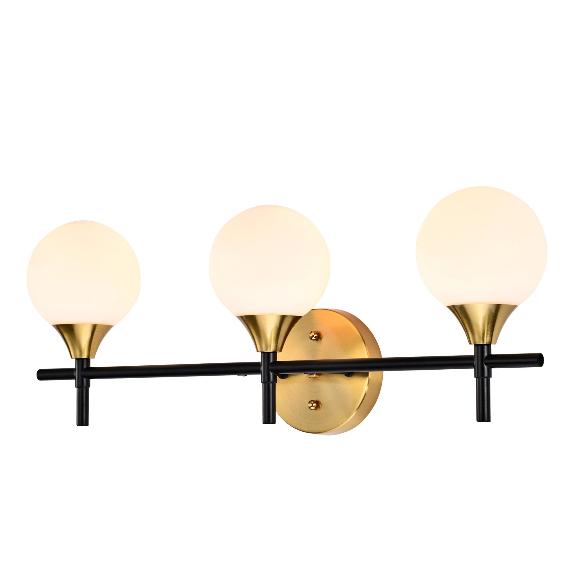 Aeneas 17 in. 3-Light Indoor Matte Black and Brass Finish Wall Sconce with Light Kit