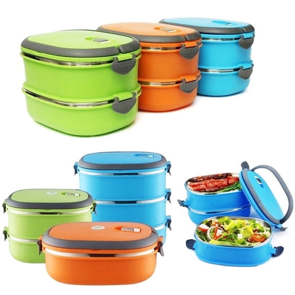 Bluelans 1/2/3 Layer Rectangle Stainless Steel Thermal Lunch Box Food Storage Container