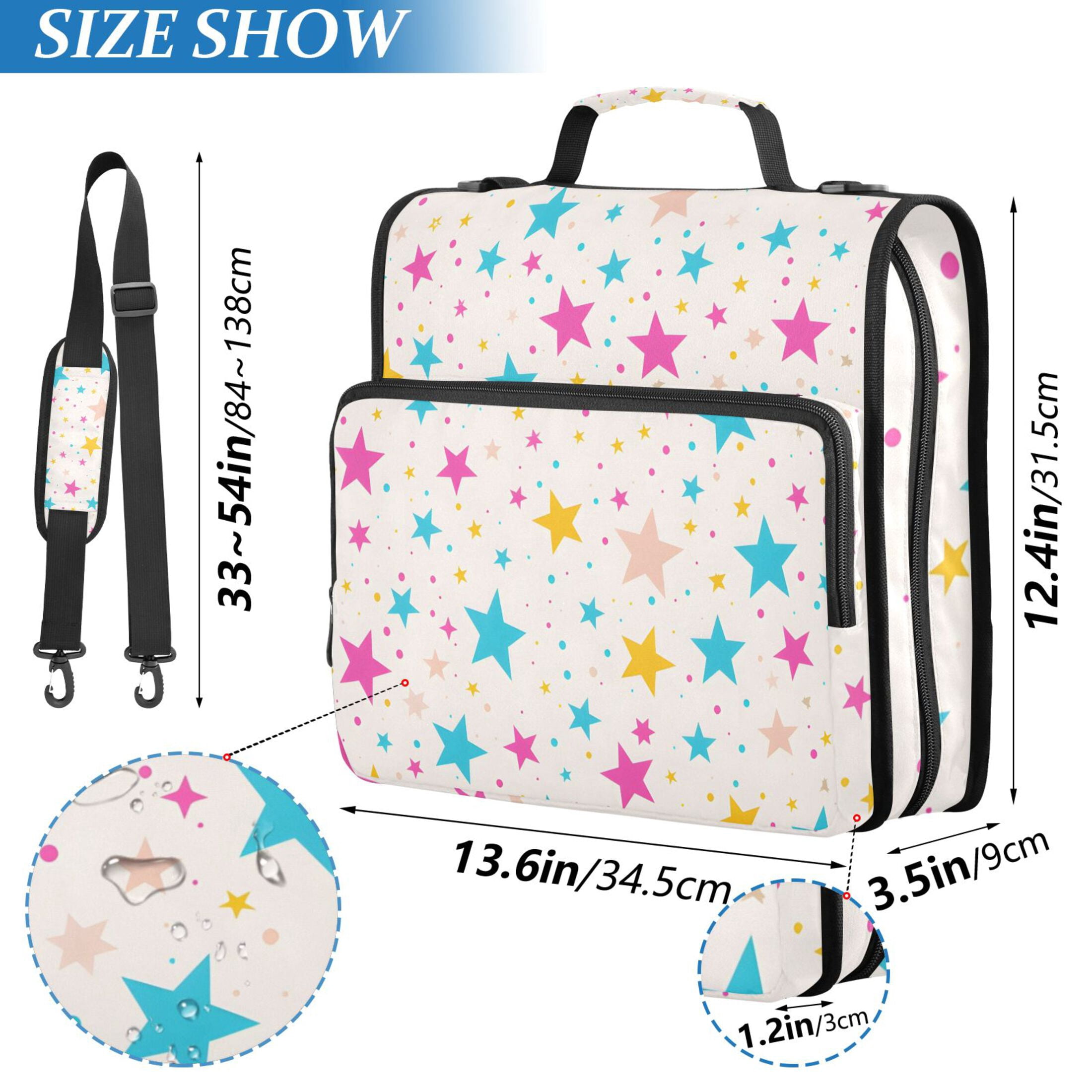 3 Ring Zipper Binder with Shoulder Strap Waterproof Trapper Keeper 2 Inch D-Ring 500 Sheets Capacity Blue Purple Yellow Star