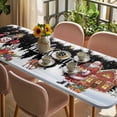 thumbnail image 3 of Black Christmas Table Cloths for 8 Foot Rectangle Tables, Santa Snowman Snowflake Gifts Elk Patio Waterproof Elastic Fitted Tablecloths, Washable Rectangular Table Cover for Camping, 3 of 8