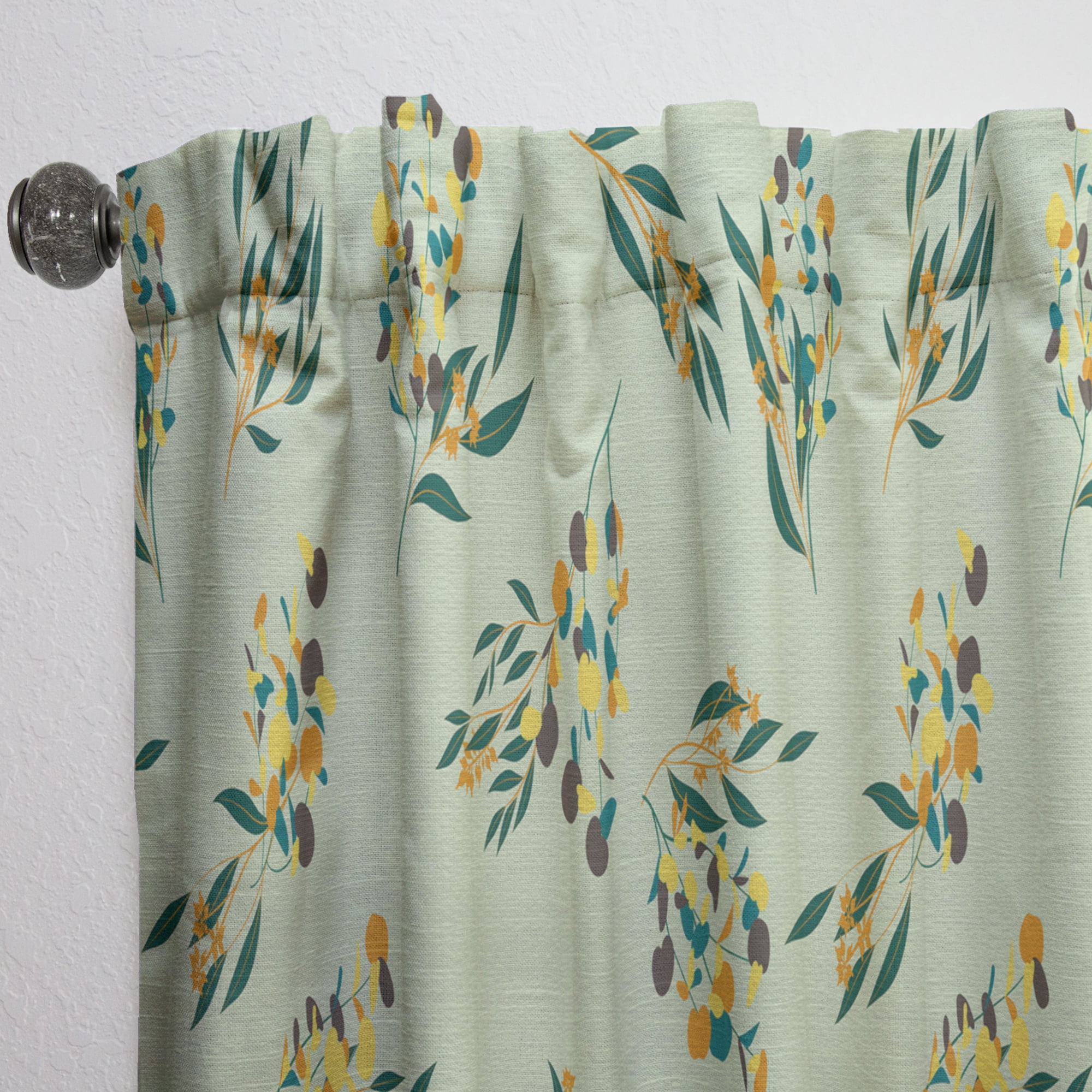 Designart 'Bright Eucalyptus Floral Retro Pattern III' Mid-Century Modern Curtain Panel
