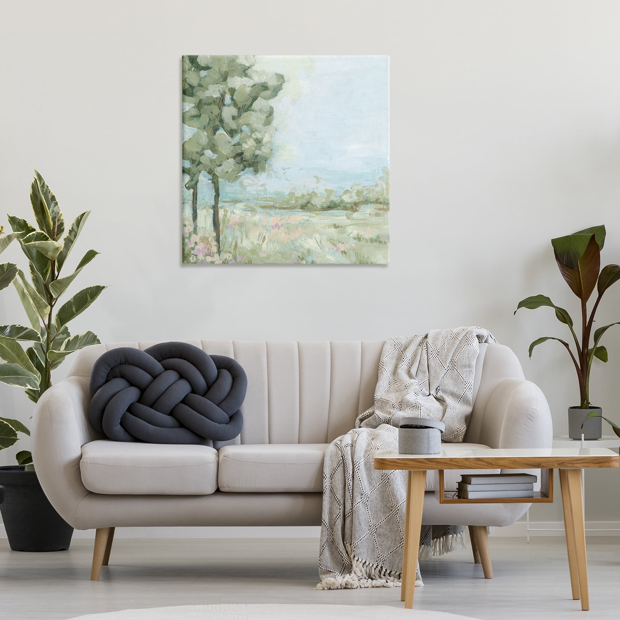 Stupell Industries Looming Tree by Field Landscape & Nature Painting Wrapped Canvas Art Print Wall Art, 30 x 30
