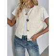 thumbnail image 3 of Solid Color Button Front Cardigan, Casual Crew Neck Vest For Spring & Summer, Women's Clothing, 3 of 5