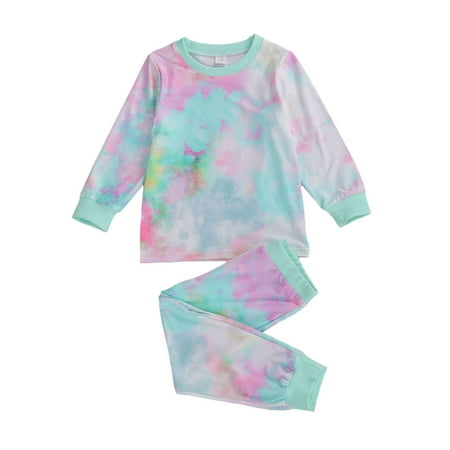 

Toddler Girls Boys Tie Dye Pajamas Set New Long Sleeve Sleepwear Nightwear 2Pcs Lounge Set