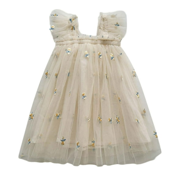Huanglei Toddler Girls Fly Sleeves Embroider Princess Dress Dance Party Floral Dresses Clothes