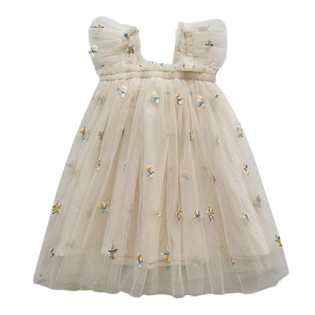Robe Princesse Brodée à Manches Volantées pour Tout-Petites Filles, Robe de Danse, Fête, Floral, Vêtements