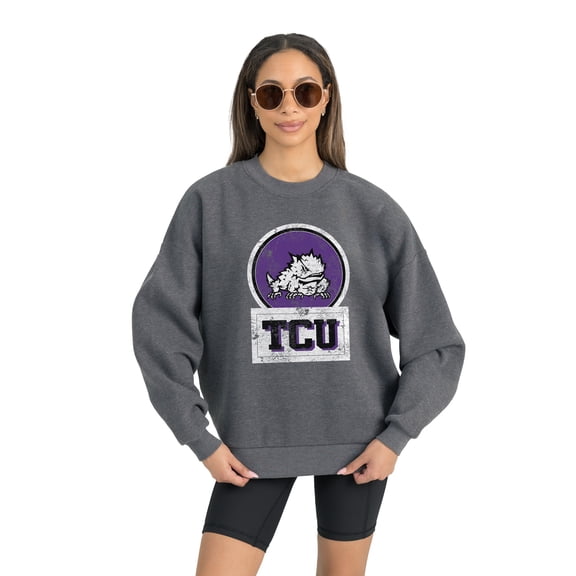 Women's Gameday Couture TCU Horned Frogs Charcoal Oversized Drop Shoulder Fleece Drop Pullover Sweatshirt