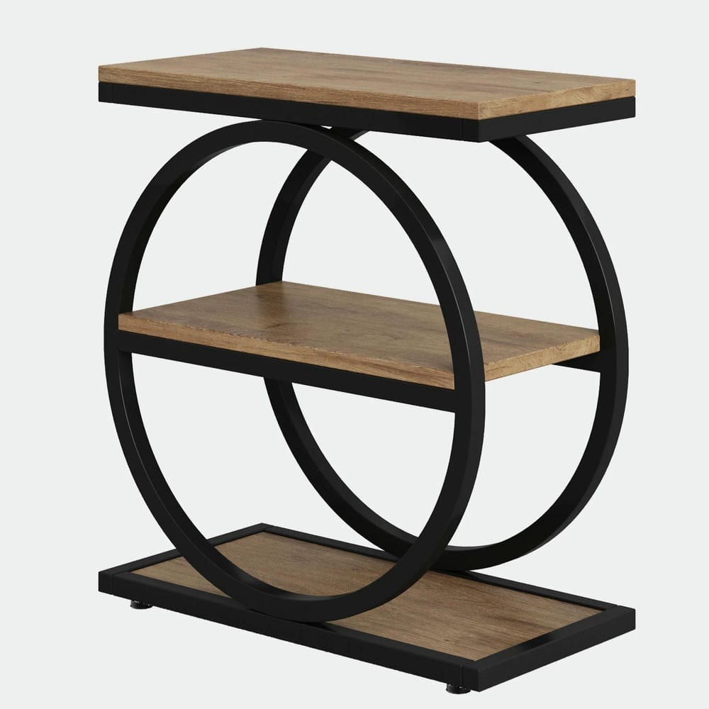 Barara King Console Table, Entryway Table, Console Sofa Table, Display Shelf,3-Tier End Table, Industrial Sofa Side Table with Round Metal Frame, Beige