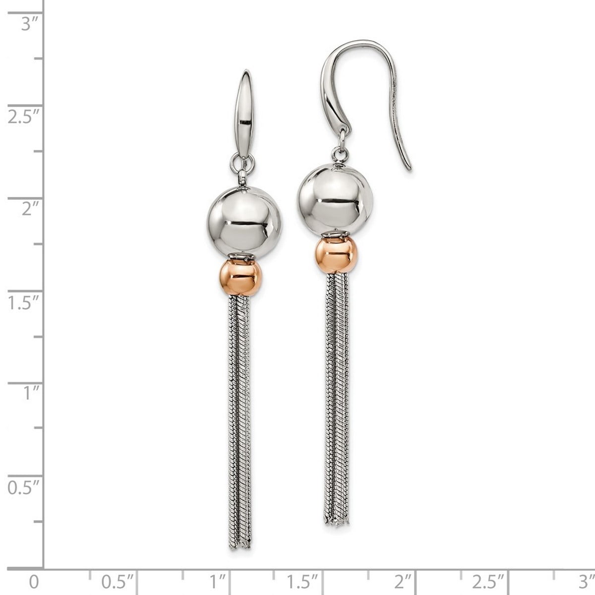 Stainless Steel Polished Rose Ip Plated Shepherd Hook Long Drop Dangle Earrings 63.9x10mm Wide Dangle Earring for Women