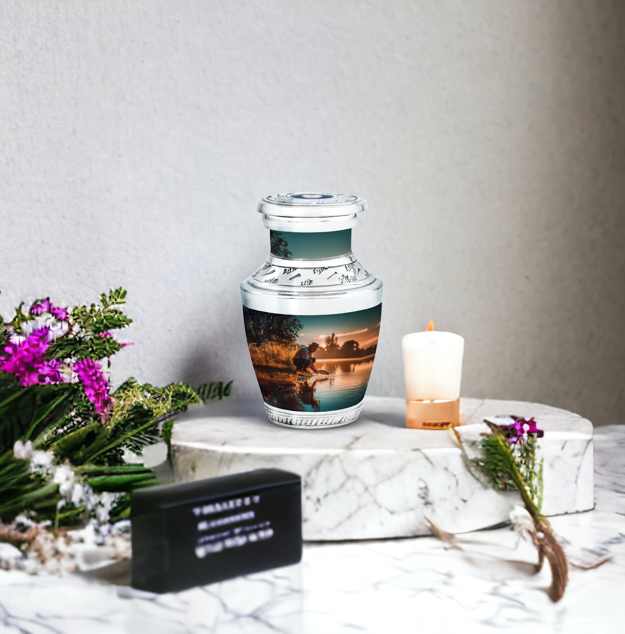 MUKTIVE Fishing Cremation Keepsake Urns for Human Ashes - Fisherman Small Burial Urn for Human Ashes Male & Female - Burial Cremains Containers - Handcrafted Memorial Gifts for Loss of Dad (3 Inch)