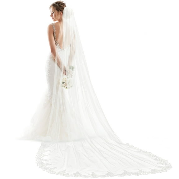 TABLZONE Bridal Veil White Lace Cathedral Floor Length Wedding Accessory