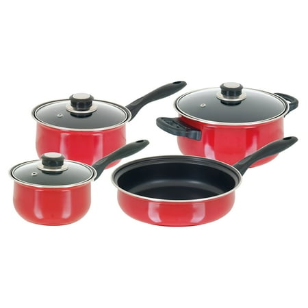 UPC 085081954343 product image for Sunbeam Newbrook 7 Piece Carbon Steel Cookware Set, Red | upcitemdb.com