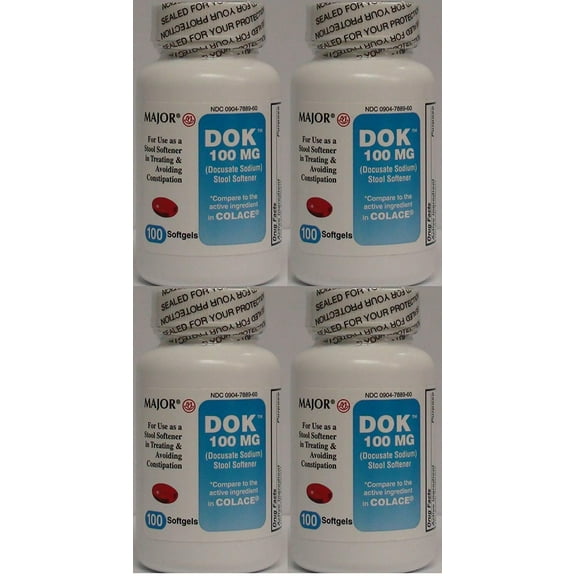 4-Pack Major Docusate Sodium 100 mg Softgels (Set of 4 Bottles of 100)