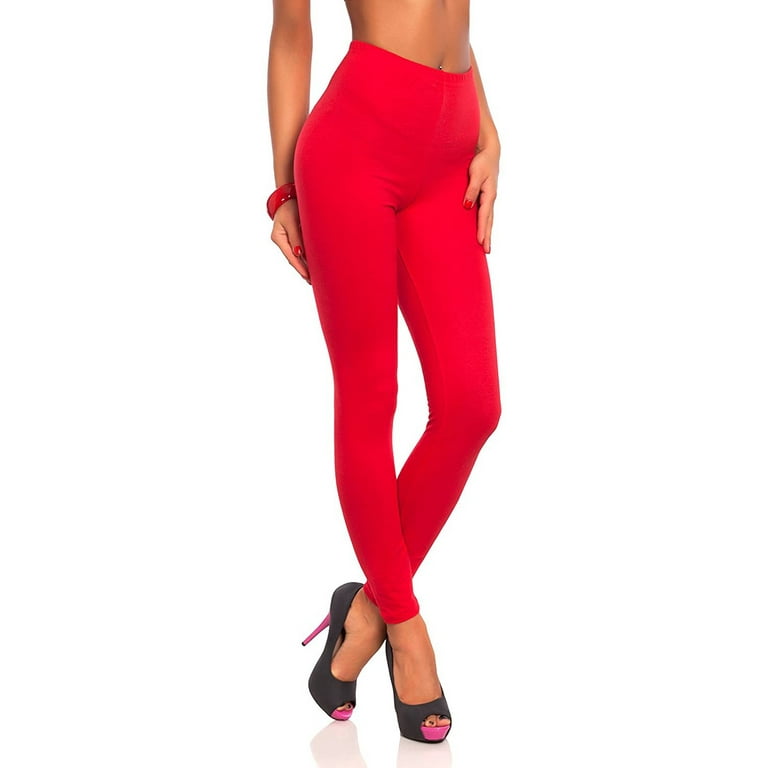 JWZUY Women's Leggings High Waist Yoga Pants with Pockets Non See-Through  Workout Running Pants 1-Red M 