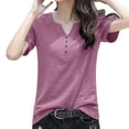 thumbnail image 1 of Gibobby Blusa Termica Botón de las mujeres Camisas diarias casuales Cuello en V Camiseta de manga corta Camiseta Tops Túnica Blusa delgada（Morado， L), 1 of 5