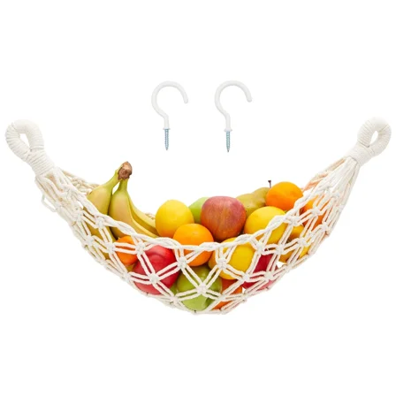 FABLE- Macrame Hanging Fruit Basket For Produce, Under Cabinet Storage, 6X25X15 In