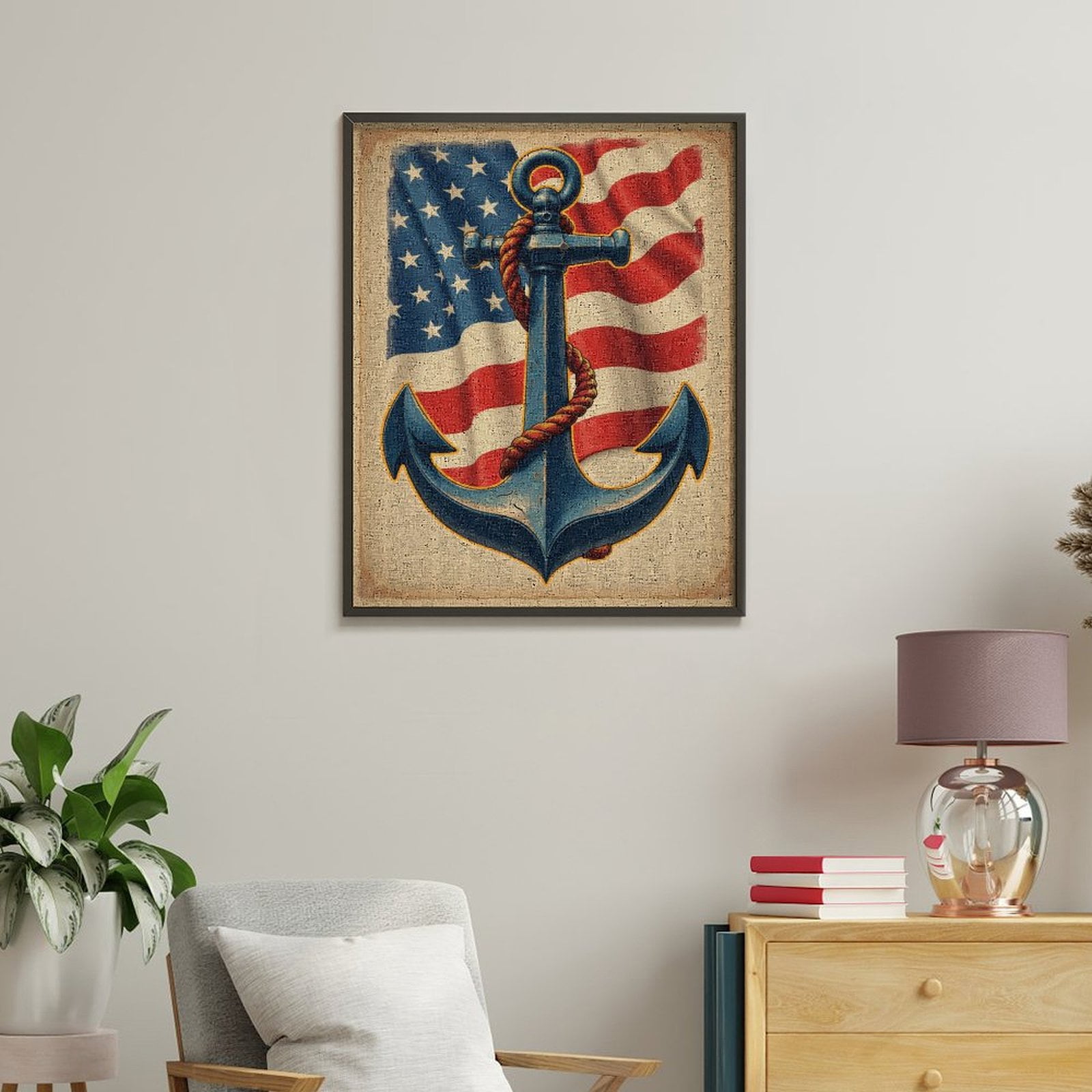 Paint By Numbers Kit for Adults Beginner - DIY Patriotic Anchor Art Flag Background Canvas Painting Kits for Adults, Frameless Paint By Number for Adults for Home Wall Decor 16x20 Inch