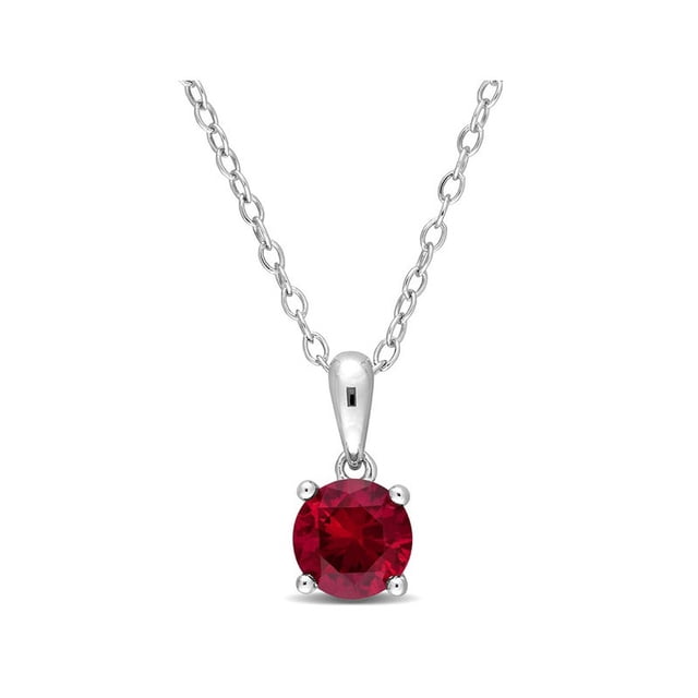1,00 carat (CTW) Collier pendentif Ruby Solitaire cr???? en laboratoire en argent sterling avec cha?«ne