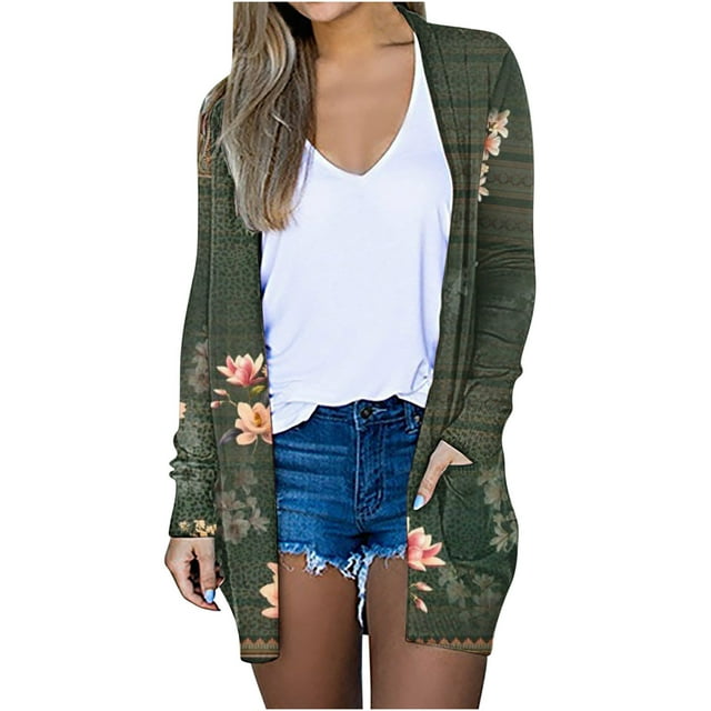 CEHVOM Women's Color Long Sleeved Irregular Hem Pleated Cardigan Clearance