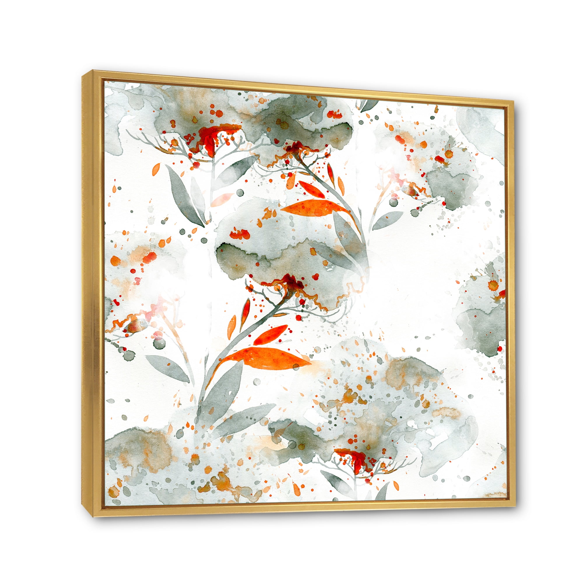 Orange and Green Wildflowers I 16 in x 16 in Framed Painting Canvas Art Print, by Designart