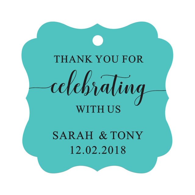 Darling Souvenir Fancy Frame Custom Paper Tags Thank You For Celebrating With Us Wedding Favor Gift Hang Tags-Turquoise-100 Tags