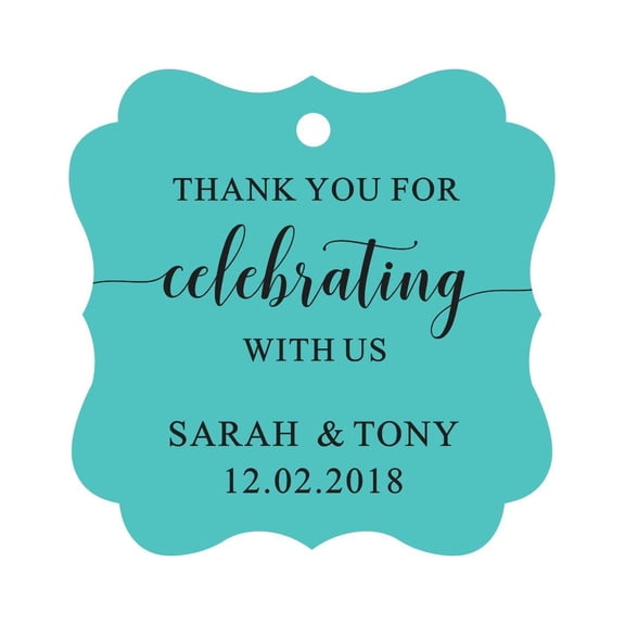 Darling Souvenir Fancy Frame Custom Paper Tags Thank You For Celebrating With Us Wedding Favor Gift Hang Tags-Turquoise-50 Tags