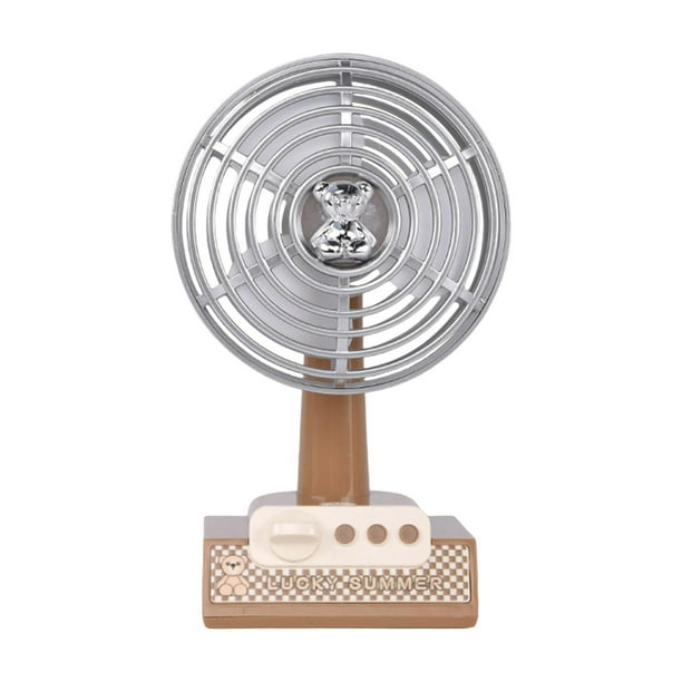 Ventilador de escritorio USB pequeño con ángulo ajustable, diseño retro, ligero para dormitorio, coche, verano. Marrón
