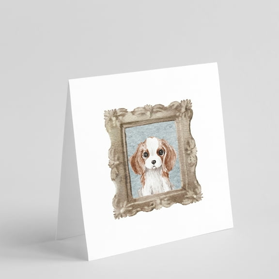 Cavalier King Charles Spaniel Red White Puppy Square Greeting Cards and Envelopes Pack of 8 5 in x 5 in