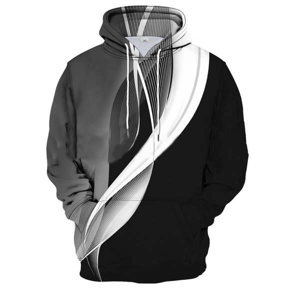 Men's Loose Printed Hooded Sweatshirt Men's Casual Fashion Sports Sweatshirt 5XL Black