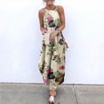 thumbnail image 2 of Cotton Linen Dresses for Women Casual Floral Halter Neck Long Maxi Dress Sleeveless Summer Party Cami Long Dress, 2 of 5